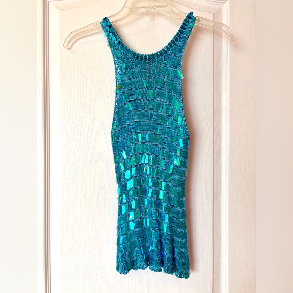 Turquoise Shimmer Festive Party Tank 🪩🩵 - Picture 8 of 10